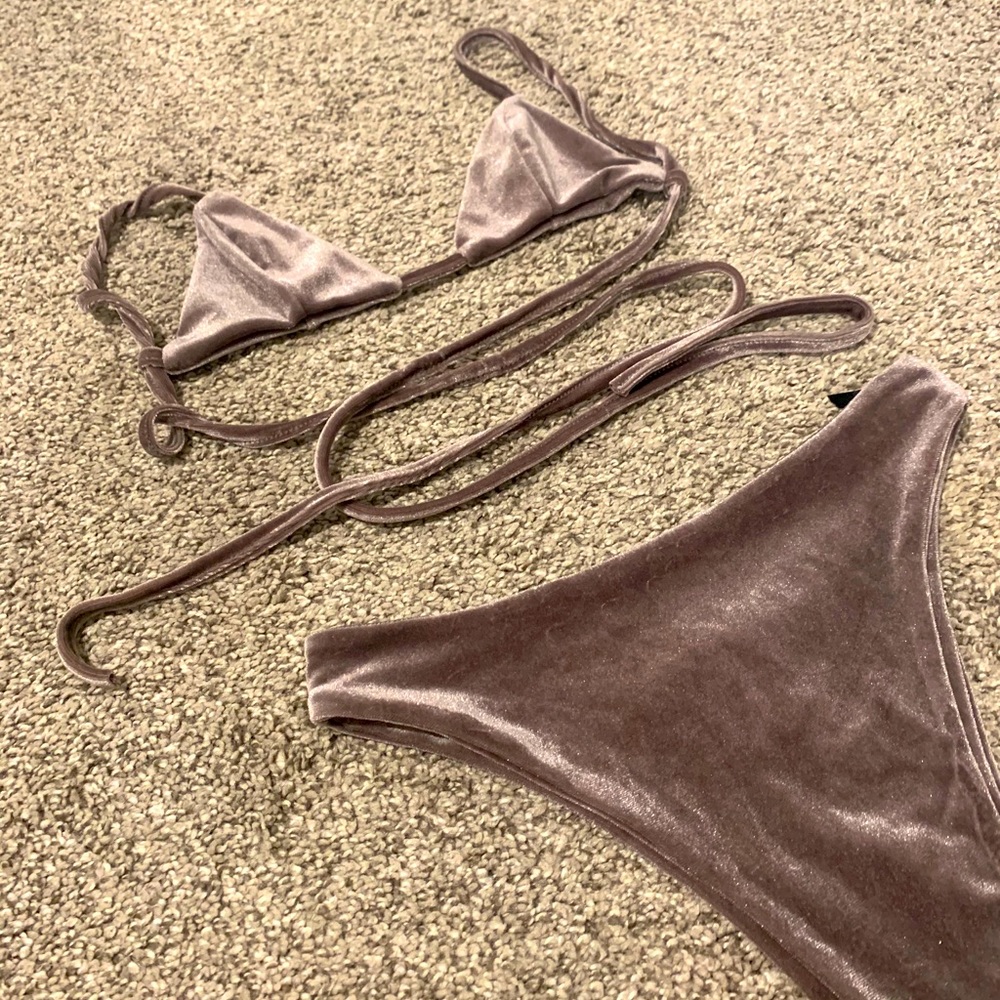 Violet polyester high waisted bikini, NEVER WORN!